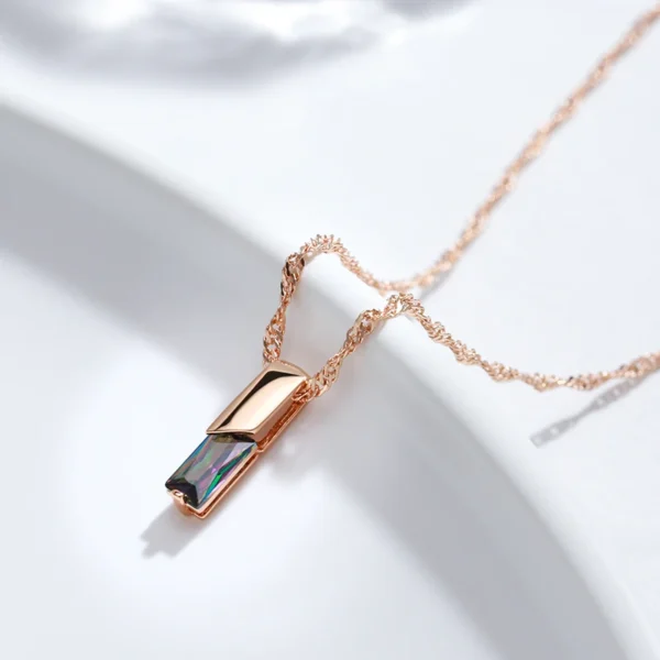 Square Colorful Luxury Pendant Necklace – Rose Gold & Zircon – Image 3