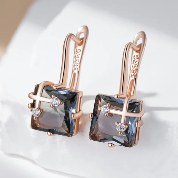 Shiny Grey Drop Vintage Luxury Earrings – Rose Gold & Zircon – Image 4