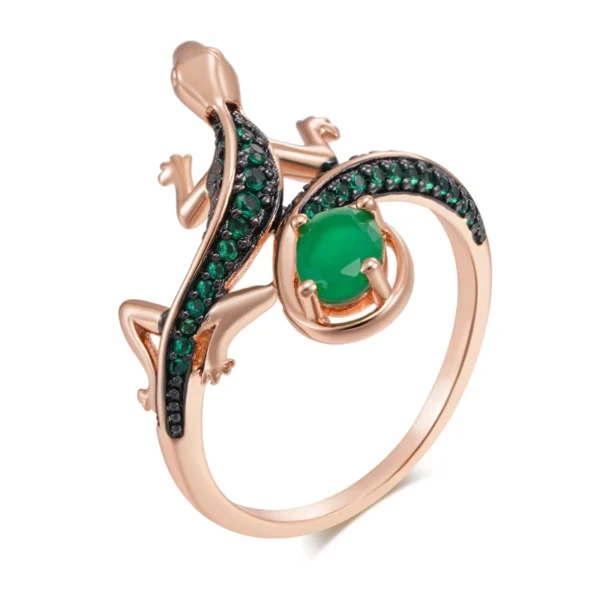 Green Lizard Luxury Ring – Rose Gold & Zircon