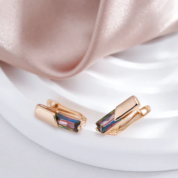 Square Colorful Drop Luxury Earrings – Rose Gold & Zircon – Image 5