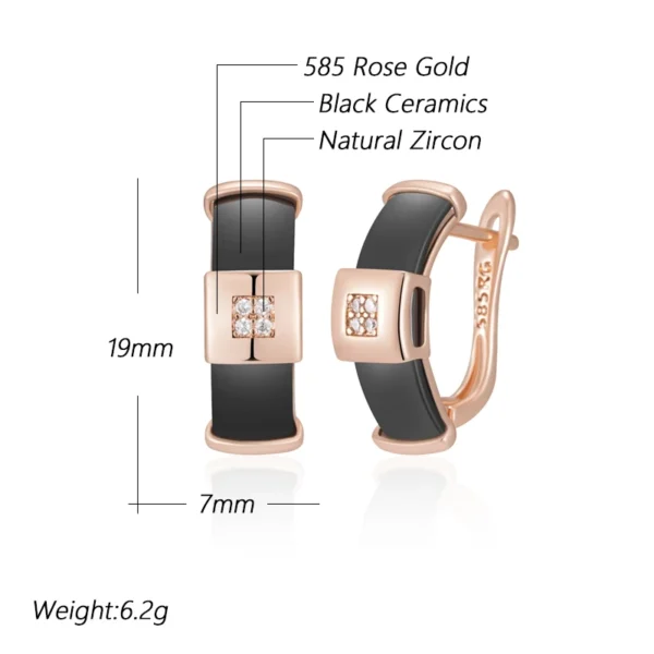 Black Ceramic Drop Luxury Earrings – Rose Gold & Zircon – Image 2