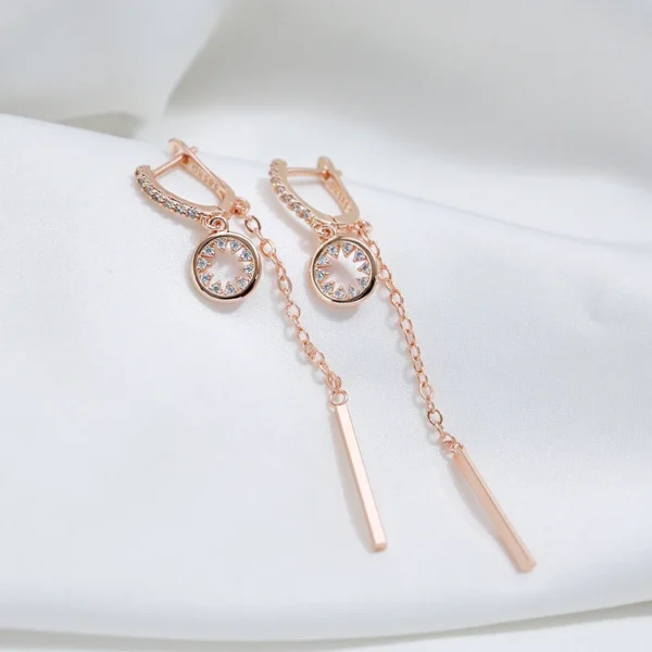 Long Tassel Dangle Luxury Earrings – Rose Gold & Zircon – Image 4