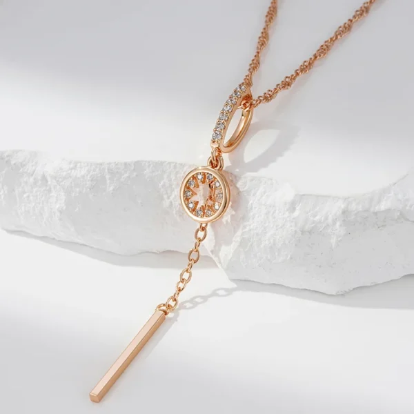 Long Tassel Luxury Pendant Necklace – Rose Gold & Zircon - Image 3