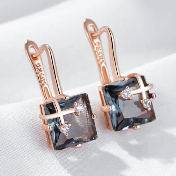 Shiny Grey Drop Vintage Luxury Earrings – Rose Gold & Zircon – Image 3