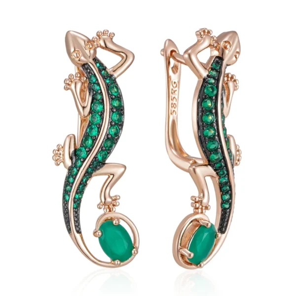 Green Lizard Drop Luxury Earrings – Rose Gold & Zircon
