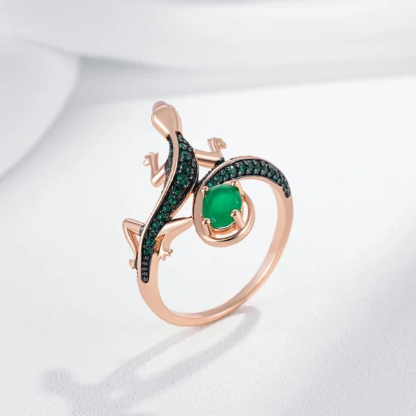 Green Lizard Luxury Ring – Rose Gold & Zircon – Image 5