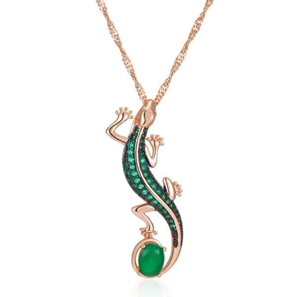 Green Lizard Luxury Pendant Necklace – Rose Gold & Zircon