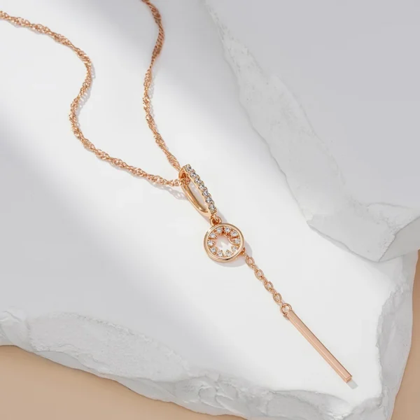Long Tassel Luxury Pendant Necklace – Rose Gold & Zircon - Image 4