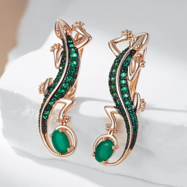 Green Lizard Drop Luxury Earrings – Rose Gold & Zircon - Image 3