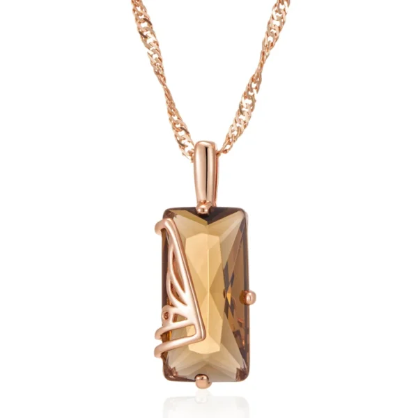 Light Brown Square Luxury Pendant Necklace – Rose Gold & Zircon