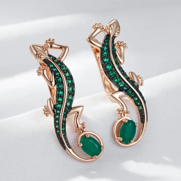 Green Lizard Drop Luxury Earrings – Rose Gold & Zircon - Image 5