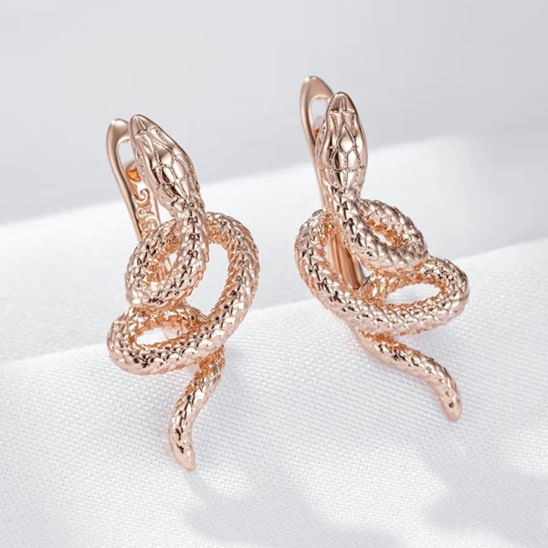 Snake Drop Vintage Luxury Earrings – Rose Gold & Zircon - Image 4