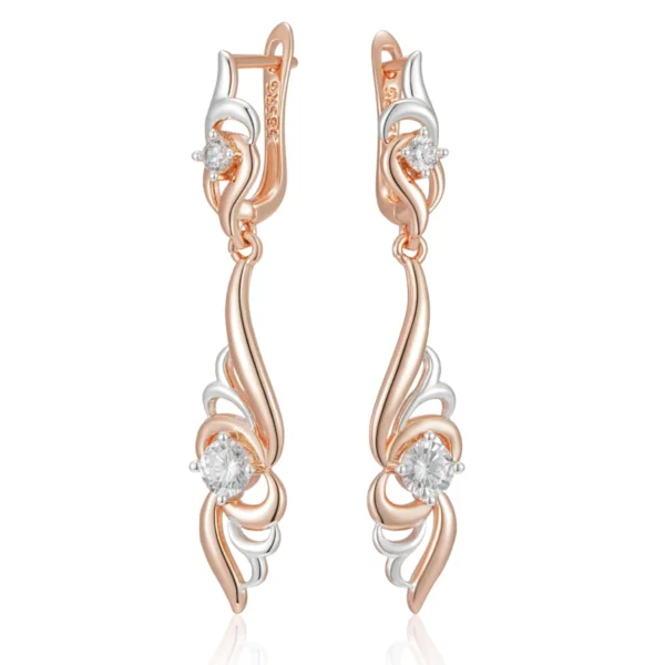 Flower Drop Silver Luxury Earrings – Rose Gold & Zircon