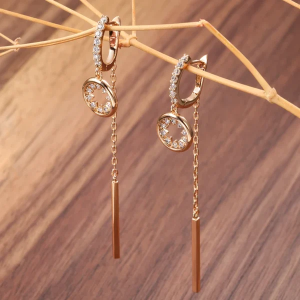 Long Tassel Dangle Luxury Earrings – Rose Gold & Zircon – Image 3